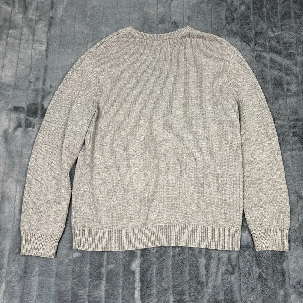 Chaps Mens Crew Neck Sweater Beige Tan Heather Cotton Knit Logo Pullover Size M